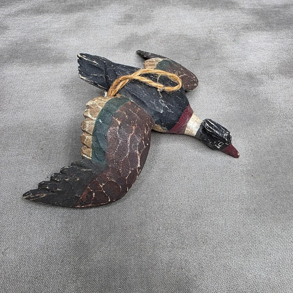 Mallard Duck Wooden Hand Carved Christmas Ornament Vintage Rustic 5.25